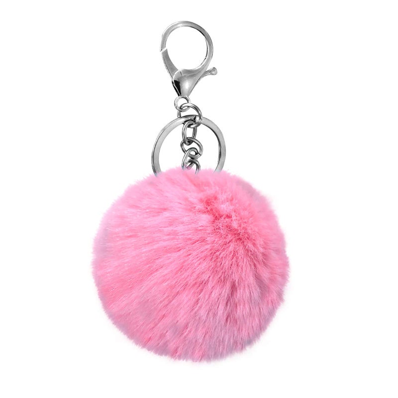 Cityelf Cute Faux Rabbit Fur Ball Pom Pom Keychain Car Key Ring Handbag Tote Bag Pendant Purse Charm (Pink) - Image 1